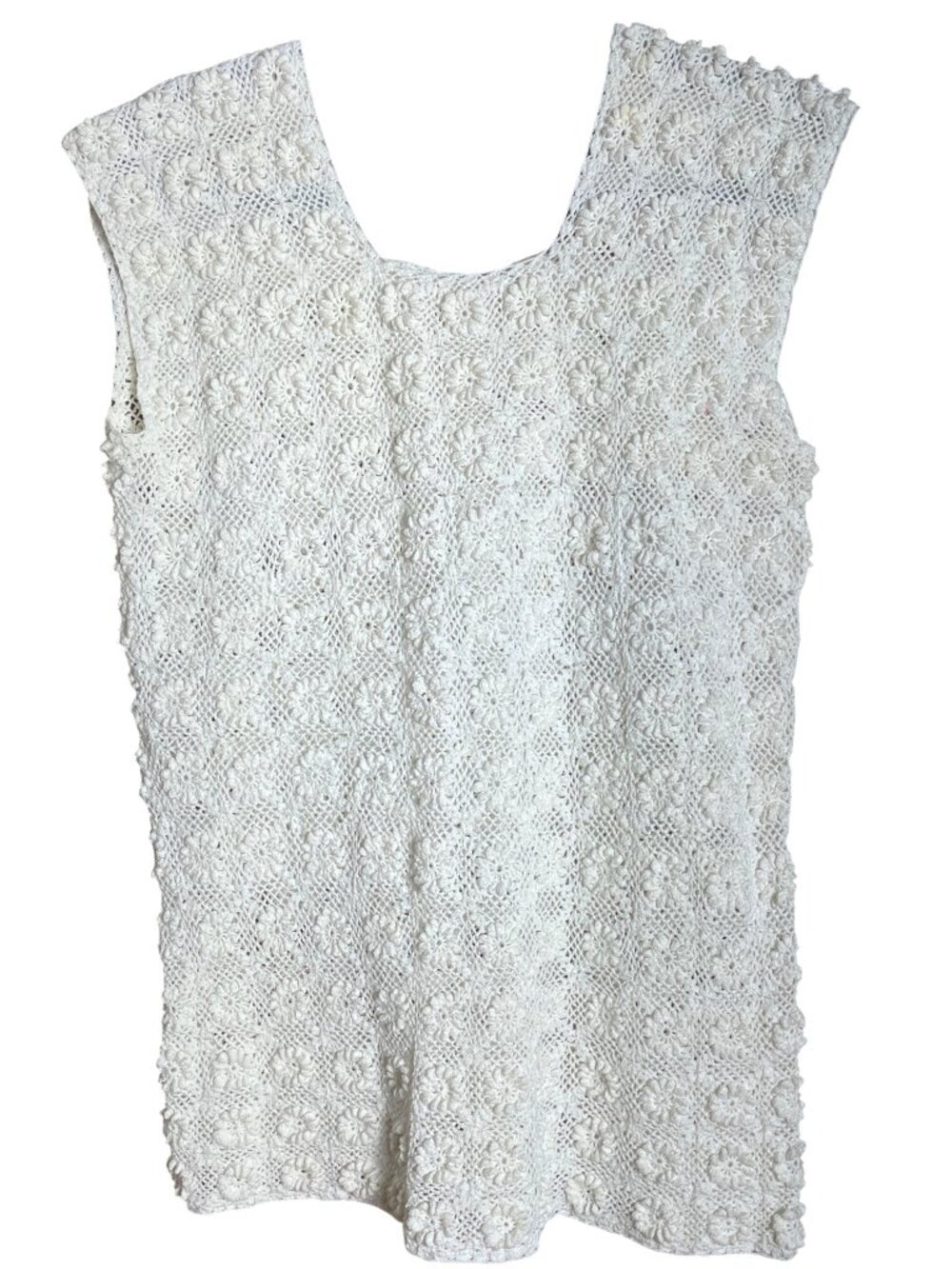 White 3D Crochet Tunic Top Handmade Seamless Sweater Cottagecore Unique Wom M